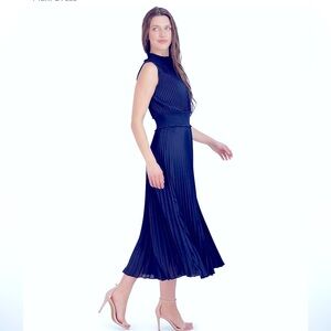Nanette Lepore Navy Blue Smocked High Neck Pleated Maxi Dress, Sz 8